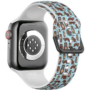 Zachte sportband compatibel met Apple Watch 42 / 44 / 45 / 49 mm (grappige bruine otters) siliconen armband accessoire voor iWatch