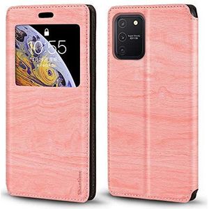 Samsung Galaxy S10 Lite-hoesje met kaarthouder en venster, magnetische flipcover voor Samsung Galaxy S10 Lite (roze)