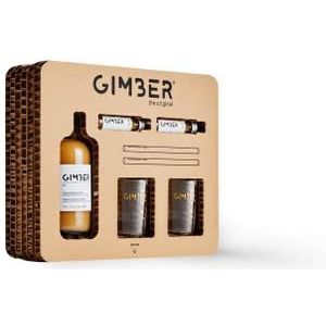 GIMBER cadeaubox Premium Biologisch alcoholvrije gembershot concentraat op basis van gember, citroen en kruiden, geschenkpakket met 500 ml + 2 x 20 ml incl. 2 moderne glazen met rietjes