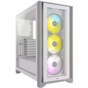 Corsair CC-9011205-WW iCUE 4000X RGB Mid-Tower ATX-Behuizing van Gehard Glas (Zij-en Voorpanelen van Gehard Glas, RapidRoute-kabelbeheersysteem, Ruime Binnenkant, Inclusief Drie RGB-Fans van 120 mm) Wit
