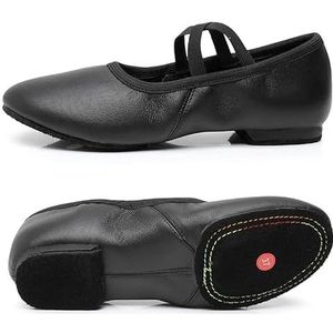 Ballet Schoenen Echt Lederen Jazz Schoenen Jazz Dans Schoenen Tan Zwart Antislip Zool Volwassenen Dans Sneakers Voor Meisjes Vrouwen Ballet Slippers, Zwarte Koeienhuid Zool, 40 EU