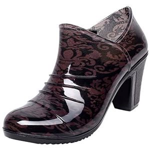 Regenlaarzen Winter Dames hoge hakken regenlaarzen pumps dikke hak korte buis regenlaarzen waterdichte waterschoen Regenschoenen (Color : Brown, Size : 39)