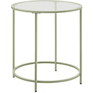 VASAGLE Bijzettafel rond, kleine salontafel, glazen tafel, met oppervlak van gehard glas en metalen frame, nachtkastje, banktafel, balkon, lauriergroen-transparant LGT020C01