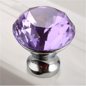 ORAMAI 30MM Keukengrepen Kristal Diamant Glazen Knop Kast Trekt Ladeknoppen Keukenkast Handgrepen Meubelbeslag (Color : 30MM Purple Handles)