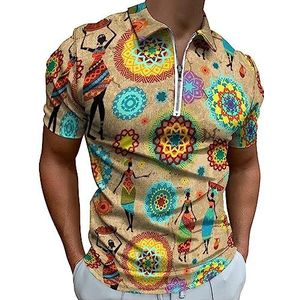 Retro Bloemen En Leuke Afrikaanse Vrouwen Polo Shirt Voor Mannen Casual Rits Kraag T-shirts Golf Tops Slim Fit