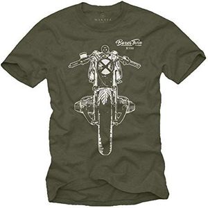 MAKAYA Boxer Twin R100 Motorfiets T-Shirt Heren - Cafe Racer - Geschenken Voor Motorrijders Groen XXXXL