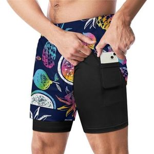 Tropisch Fruit Patroon Grappige Zwembroek met Compressie Liner & Pocket Voor Mannen Board Zwemmen Sport Shorts