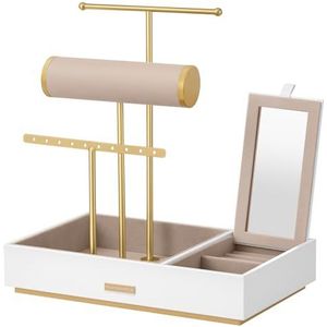SONGMICS - Sieradenstandaard - Wit-goudkleurig - Sieradenopslag met Spiegel