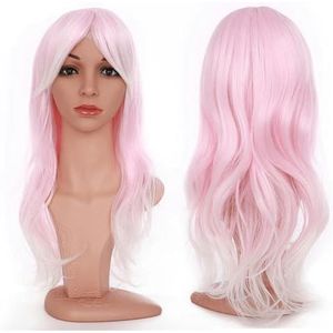 Losse Golf Pruiken Halloween Cosplay Party Vrouwen Pony 23 inch Lang Haar Synthetische Pruik 28 Kleuren-Roze wit-23 inches