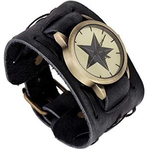 Steampunk retro armbandhorloge for heren vintage lederen mode brede lederen band polshorloge (Color : B)