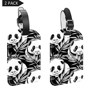 PU lederen bagagelabels met een kleine baby Panda in een bamboe bladeren afdrukken naam ID-labels voor reistas bagage koffer met rug Privacy Cover 2 Pack