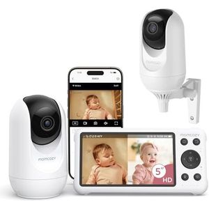 Momcozy Babyfoon Met 2-Camera App, 12,7 cm Wi-Fi Video Babyfoon Met Camera En Audio, 4× Zoom, Bewegings- En Huilherkenning, Veilige Zone, Heldere Nachtzicht, Tweeweggesprek, Foto- En Video-opname