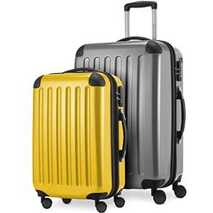 HAUPTSTADTKOFFER - Alex - 2-delige kofferset hardcase glanzend, middelgrote koffer 65 cm + handbagage 5 cm, 74 + 42 liter, TSA, zilver-geel, Eén maat, kofferset
