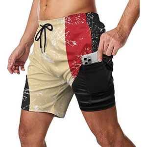 België Retro Vlag Heren Zwembroek Sneldrogende 2 in 1 Strand Sport Shorts met Compressie Liner En Pocket