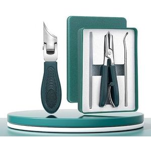 Set van 3 nagelknipper gereedschappen: Eagle-Beak Hoekige Nagelknippers, Nano Nagelvijl, Nagelgroefreiniger, Teen Clippers voor Dikke Nagels, Ergonomisch Ontwerp (Groen)