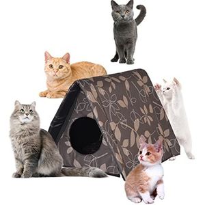 KinMokusei Kattenhuis outdoor winterbestendig, waterdicht buiten, kattenhol voor katten met afneembare mat, kattenhuis, opvouwbaar dierenhuis voor katten/kleine honden, buiten, winterbestendig (S)