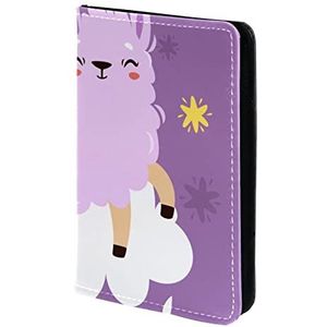 Leuke paarse lama Alpaca op de cloud gepersonaliseerde paspoorthouder paspoorthoes paspoort portemonnee reizen essentials, Meerkleurig, 11.5x16.5cm/4.5x6.5 in