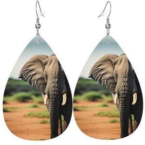 Afrikaanse olifant druppelvormige lederen oorbellen, damesmodeaccessoires, Valentijnsdag Essential, Eén maat, Leer Pu