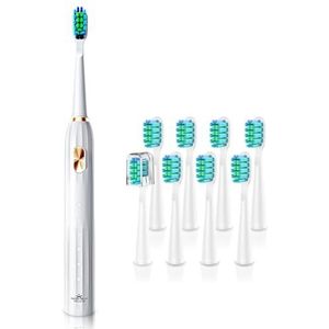 Dada-Tech Elektrische tandenborstel met ultrasone technologie, voor volwassenen en kinderen, oplaadbaar met automatische poetsduurherinnering, waterdicht voor de douche, 5 tandenborstelmodi