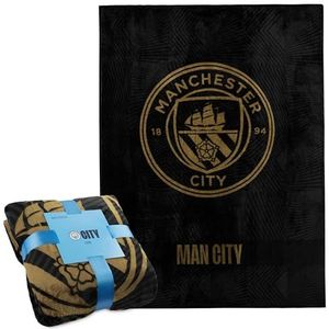 Manchester City F.C. Fleece beddeken, zachte bedsprei, 125 x 150 cm, cadeaus voor hem (zwart)