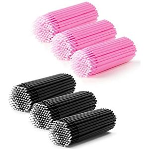 Applicator 200 stuks, micropore met buigbare borstelkop, zachte microvezel voor wimperextensions, eyelinerreiniging, nagelkunst en make-uptoepassing | zwart