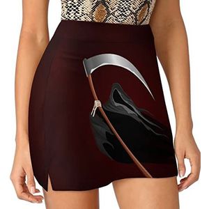 Grim Reaper Dames Skorts Hoge Taille Tennisrok Gelaagde Korte Mini Rok Culottes Skorts Met Zakken 4XL