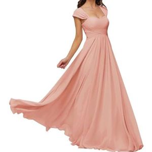 WSEYU Chiffon bruidsmeisjesjurk voor bruiloft met zakken, avondgalajurken ruches cocktailjurk grote maten, Koraal, 32