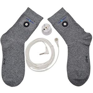 Cosmowaves Aardingssokken - geleidende sokken met 23% zilverdraad aandeel en aardingsaansluiting incl. aardingskabel en aardingsstekker, zilver-grijs, 39-46 EU