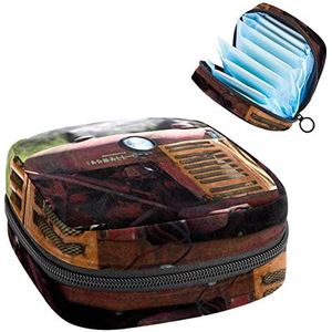 Maandverband Opbergtas, Menstruatie Cup Pouch Tampon Bag, Periode Pads Houder Organizer voor Vrouwen Meisjes, Rode Tractor