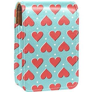 Gepersonaliseerde Lipstick Case Draagbare Make-up Tas Cosmetische Pouch Lippenstift Houder Make-up Organizer Retro Rode Liefde Hart Dot Patroon, Meerkleurig, 9.5x2x7 cm/3.7x0.8x2.7 in