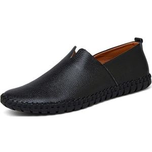 Men's Loafers Casual Slip On Leather Shoes Soft Penny Loafers For Men Lightweight Driving Boat Shoes(Color:Black,Size:EU 42)