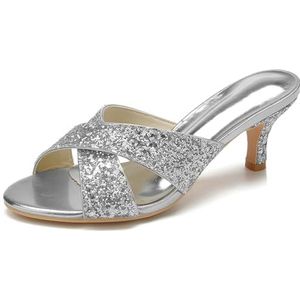 SYDZSW Trouwschoenen Naald Hak Glitter Hoge Hakken Bruidsschoenen Ivoor Sandaal Bride 35-43, Zilver, 43 EU