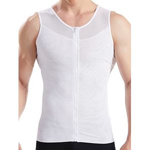Hanerdun Heren Mouwloze Tanktop met Ritssluiting, Lichaamsvormend, Afslankend, taille, vet, compressieondergoed, maat L - wit