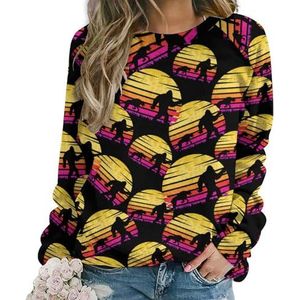 Bigfoot Cheetah Sunset Retro Nieuwigheid Sweatshirt Voor Vrouwen Ronde hals Top Lange Mouw Trui Casual Grappig