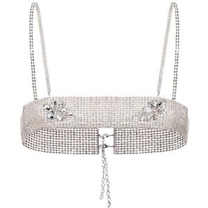 Kristallen bloemenborsttop bikini body accessoires rave outfit strass bh ketting lingerie jurk sieraden