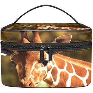 Giraffe in dierentuin Wild dier make-up organizer tas, reismake-up tas organizer case draagbare cosmetische tas voor vrouwen en meisjes toiletartikelen, Meerkleurig, 22.5x15x13.8cm/8.9x5.9x5.4in