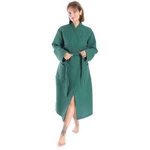 nottoc Badjas, 100% katoen, wafelstof, reisbadjas voor dames en heren, zacht, absorberend en licht, spa, badjassen, groen, L
