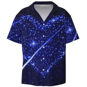 OdDdot Shooting Star Heart Print Heren Button Down Shirt Korte Mouw Casual Shirt voor Mannen Zomer Business Casual Jurk Shirt, Zwart, XXL