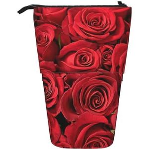 Evengigy Rode roos print schattig etui met ritssluiting verstelbare standaard potloodhouder grappige make-uptas, Zwart, Eén maat, Tas Organizer