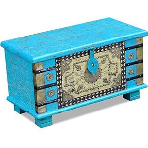 Prolenta Premium - Opbergkist van hout, handvat blauw, 80 x 40 x 45 cm