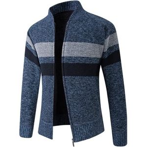 OHXSM Heren Gebreide Vest Dikke Trui Volledige Zip Stand Kraag Warm Jumper Fleece Gevoerd Winter Jas Mens Gebreide Vest Trui Gebreide Jas Volledige Zip Lange Mouw Knitwear Jumper Colorblock Trui, A-blauw, XXL