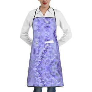 ZhaoYuGoods Zwart-wit gestippelde schorten met zakken voor vrouwen, stijlvolle kookschorten voor keuken tuinieren salon, ideale print schort, Paarse Lavendel Gekleurde Bloemen, Eén maat