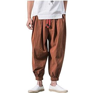 IQYU Heren harembroek eenvoudige Aladdinbroek - Chinese retro stijl brede pijpen yogabroek pilates vechtsport Kung Fu Tai Chi Thais vrije tijd knickerbocker uitlopende trainingsbroek, koffie, L