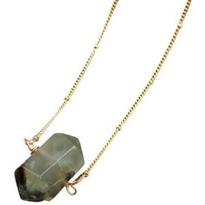 Women Crystal Point Pendant Necklace Chakra Stone Energy Citrines Roses Quartz Gold Silver Necklace Jewelry Boho (Color : Prehnite Stone)