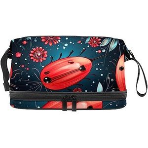 Dubbele Laag Cosmetische Tas Kleine Lieveheersbeestje Draagbare Make-up Tas Reizen Organizer Pouch voor Vrouwen Meisjes Toiletartikelen Tassen, Multi 6, 27x15x14 cm/10.6x5.9x5.5 in, Make-up zakje