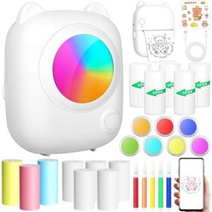 ZZXLOPEZ Miniprinter, Draagbare Mini-Fotoprinter, Thermische Printer, Smartphone-Zakprinter, Draadloze Fotoprinter met Android en iOS met 14 Rollen Papier, Mobiele Fotoprinter voor Dagboek, Notities