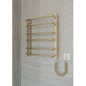 Elna Handdoekradiator, goud, 104 W, 610 x 530 mm, elektrisch, compacte badkamerverwarming met thermostaat, timer en ec, wandmontage, IP44, roestvrij staal, designradiator