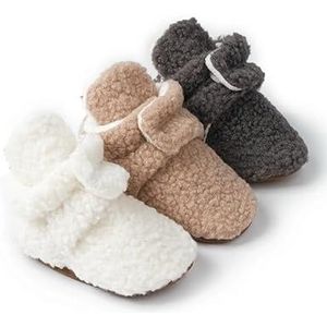 Babysokjes Winter Jongens Meisjes Laarzen Pluizig Warm Zacht Peuter Antislip Wiegschoenen Mocassins Pasgeboren (Color : Kahki, Size : 13-18month (13CM))