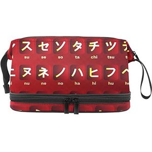 Grote capaciteit reizen cosmetische tas,make-up tas,Waterdichte make-up tas organisator, Japanse taal Katakana alfabet Set, Meerkleurig, 27x15x14 cm/10.6x5.9x5.5 in