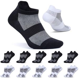 FALARY 10 Paar Sneakersokken Heren Dames Korte Sokken Katoenen Sportsokken Ademende Hardloopsokken Zwart Wit 39-42